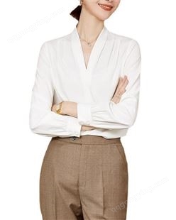 白色女士衬衫女设计感2023春秋新款轻熟风衬衣时尚长袖上衣V领
