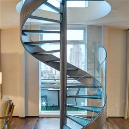 鹏诚 三层旋转楼梯 家庭卷弧钢木复式结合梯 可定制