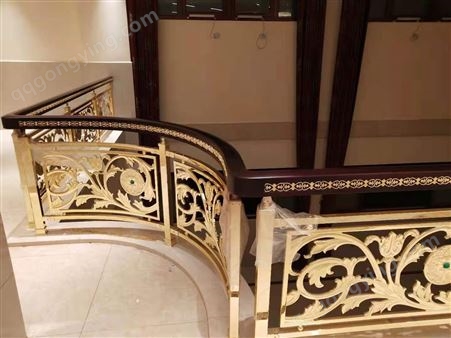 欧式别墅镀金铝艺护栏酒店雕花扶手室内英伦栏杆