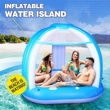 水上泳池海边浮岛三人充气遮阳浮排坐骑大型游泳浮床定制水床用品