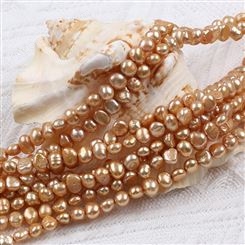 巴洛克珍珠中孔金色两面光珍珠耳环配件天然淡水珍珠项链6-7mm