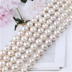 天然淡水养殖珍珠10-14mm爱迪生圆珠镀亮油白色圆珠饰品项链配饰