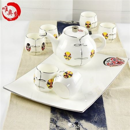 骨瓷茶具套装 一壶六杯功夫茶道 陶瓷礼品广告杯 定制画面