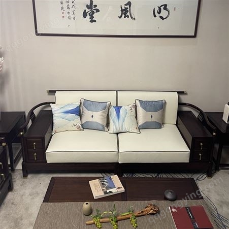 上集新中式实木沙发组合现代简约大气别墅客厅家具定制