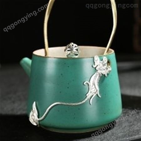 红素陶瓷银饰提梁壶手工粗陶茶具 100件起订不单独零售